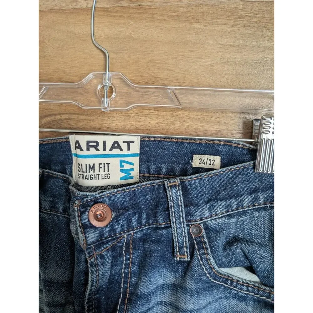 Ariat M7 Series Jeans Mens 34x32 Blue Denim Stretch Slim Fit Straight Leg NWT